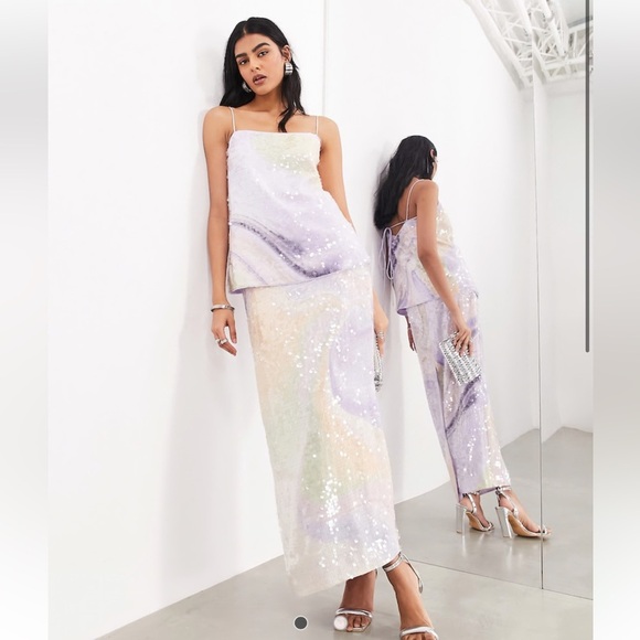 NWT ASOS Abstract Print Sequin Set - Pastel Hues - Picture 1 of 8